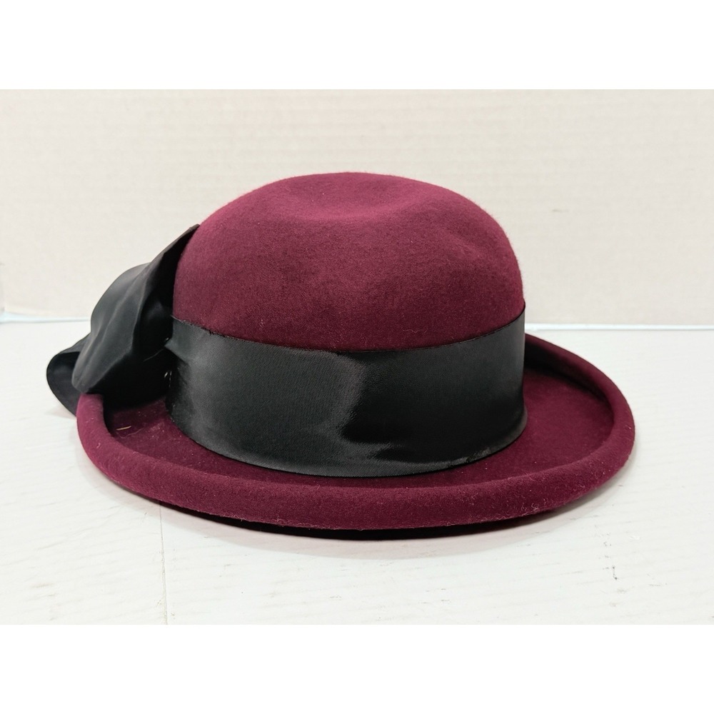 Vintage Bollman Importina Burgundy Wool Felt Bowler Derby Hat USA‎ Women's